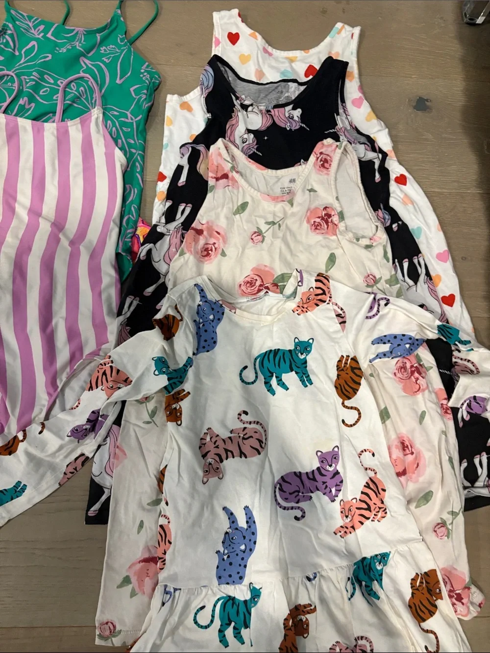 Kids Multi-Pattern One-Piece Swim and Dress Set - Pink, Green, Black (8 pieces)